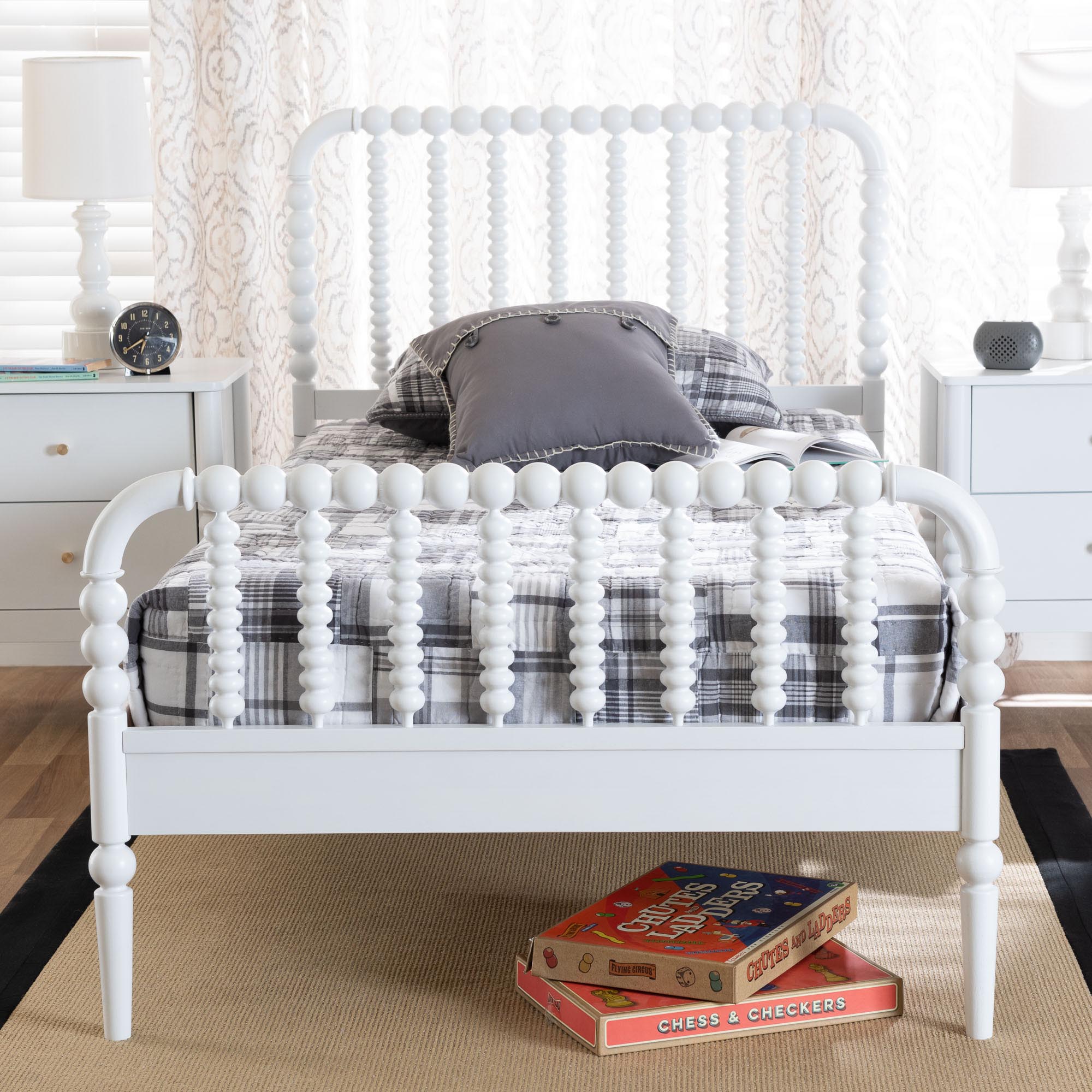 Lucera Mid-Century White Twin Size Bobbin Bed