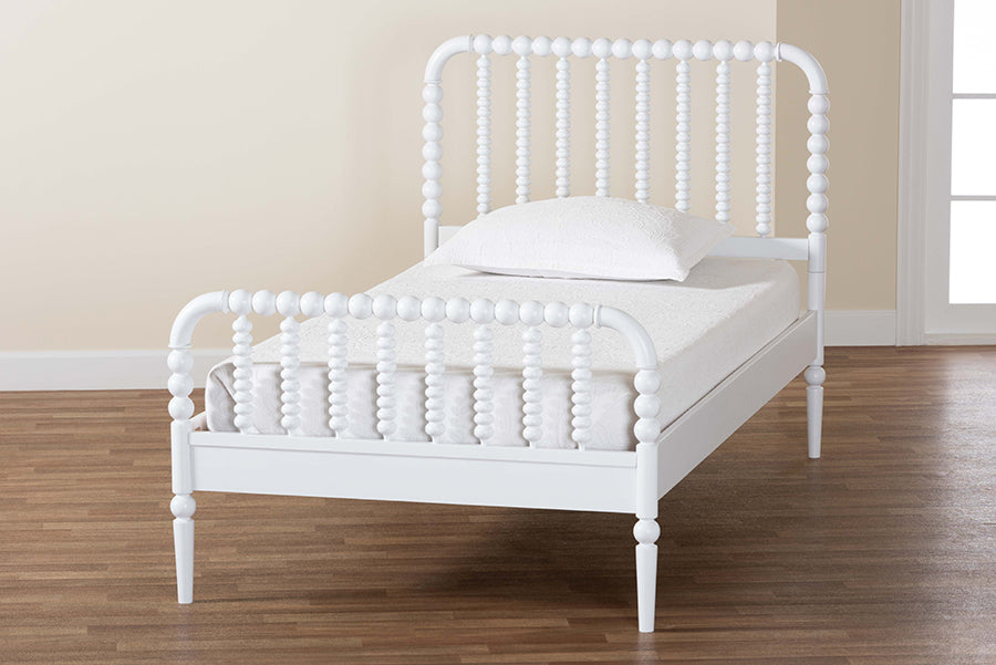 Lucera Mid-Century White Twin Size Bobbin Bed