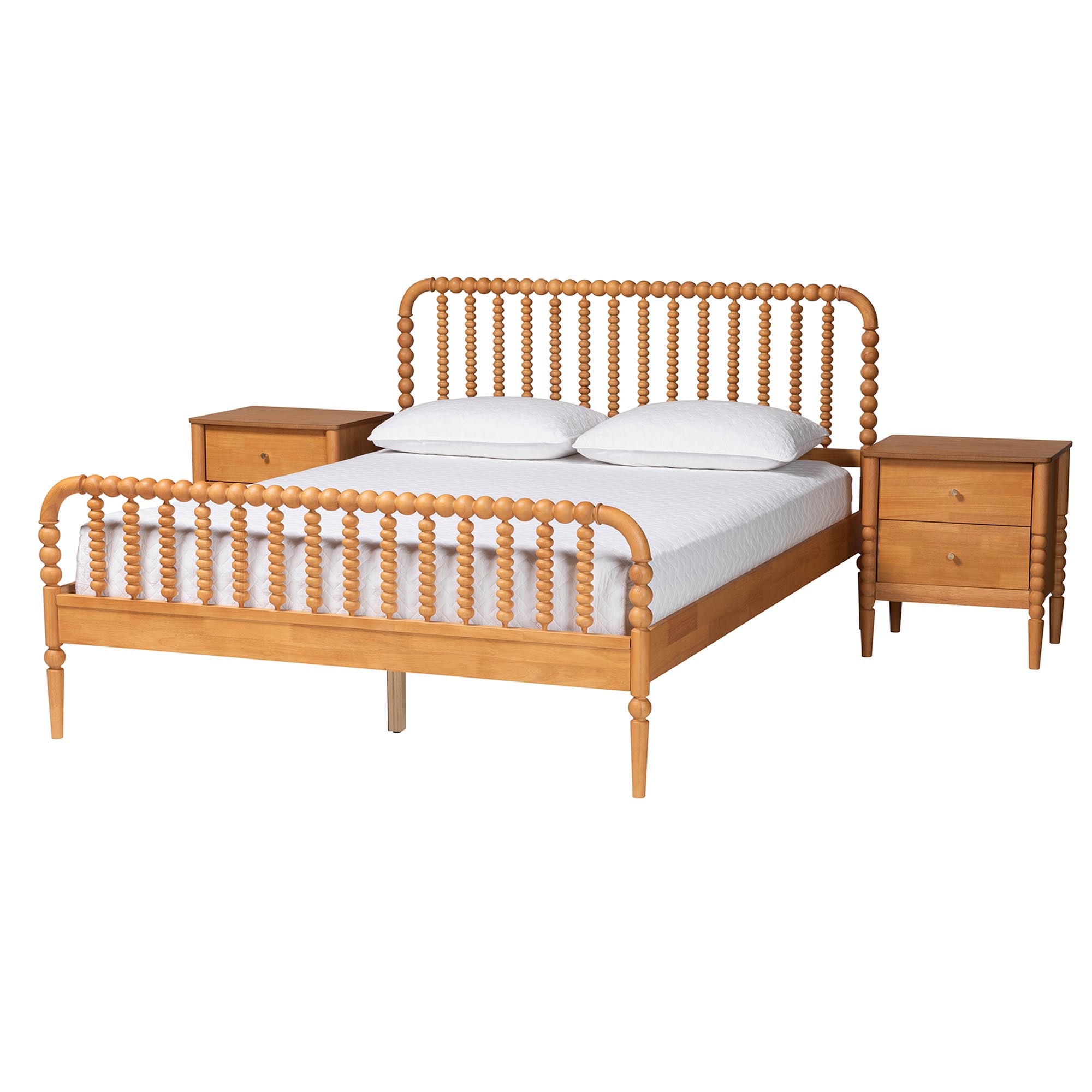 Lucera Mid-Century Oak Brown Queen Size 3-Piece Bobbin Bedroom Set