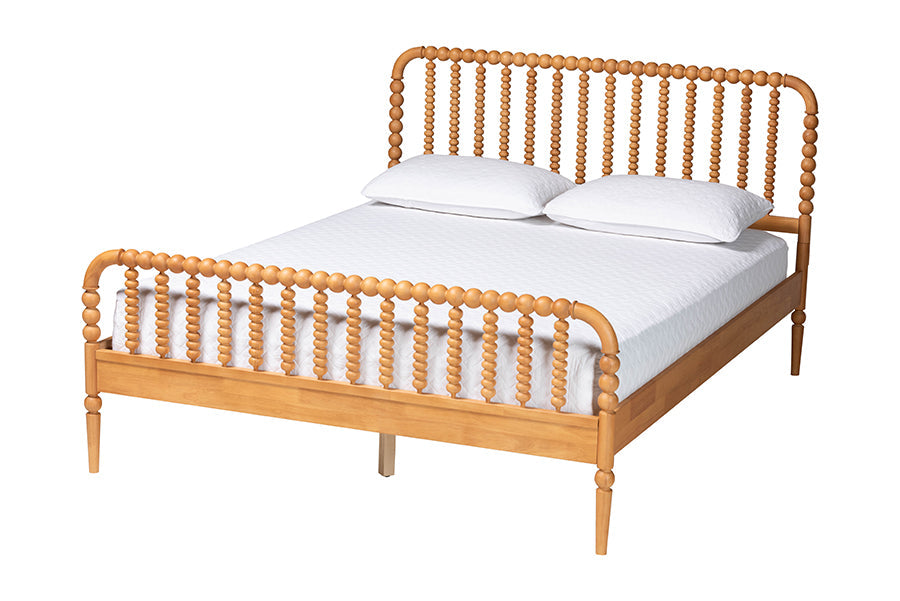 Lucera Mid-Century Oak Brown Queen Size 3-Piece Bobbin Bedroom Set