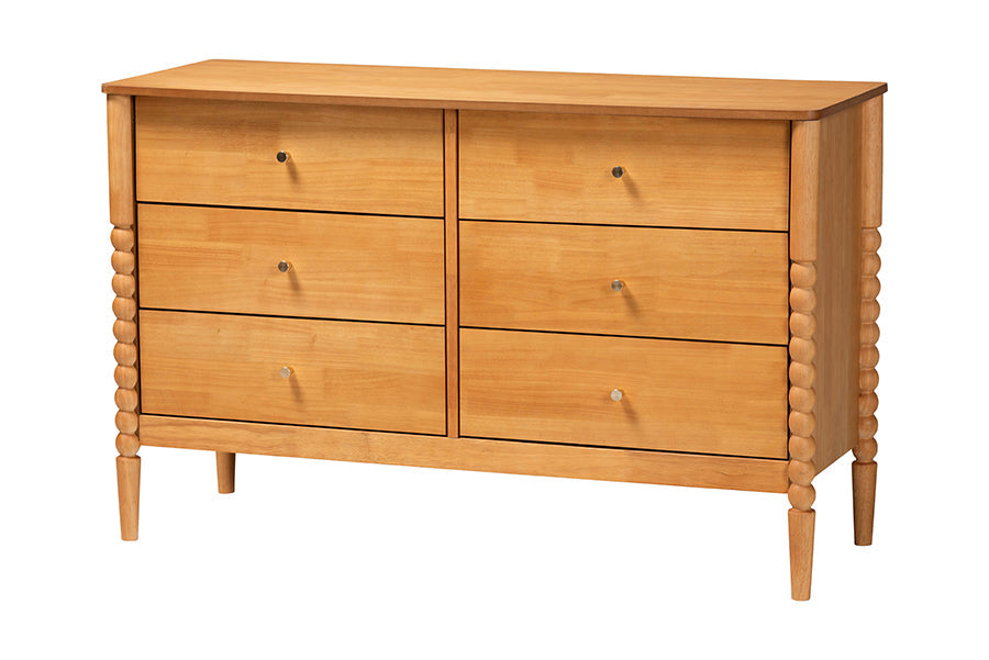 Lucera Mid-Century Oak Brown Queen Size 5-Piece Bobbin Bedroom Set