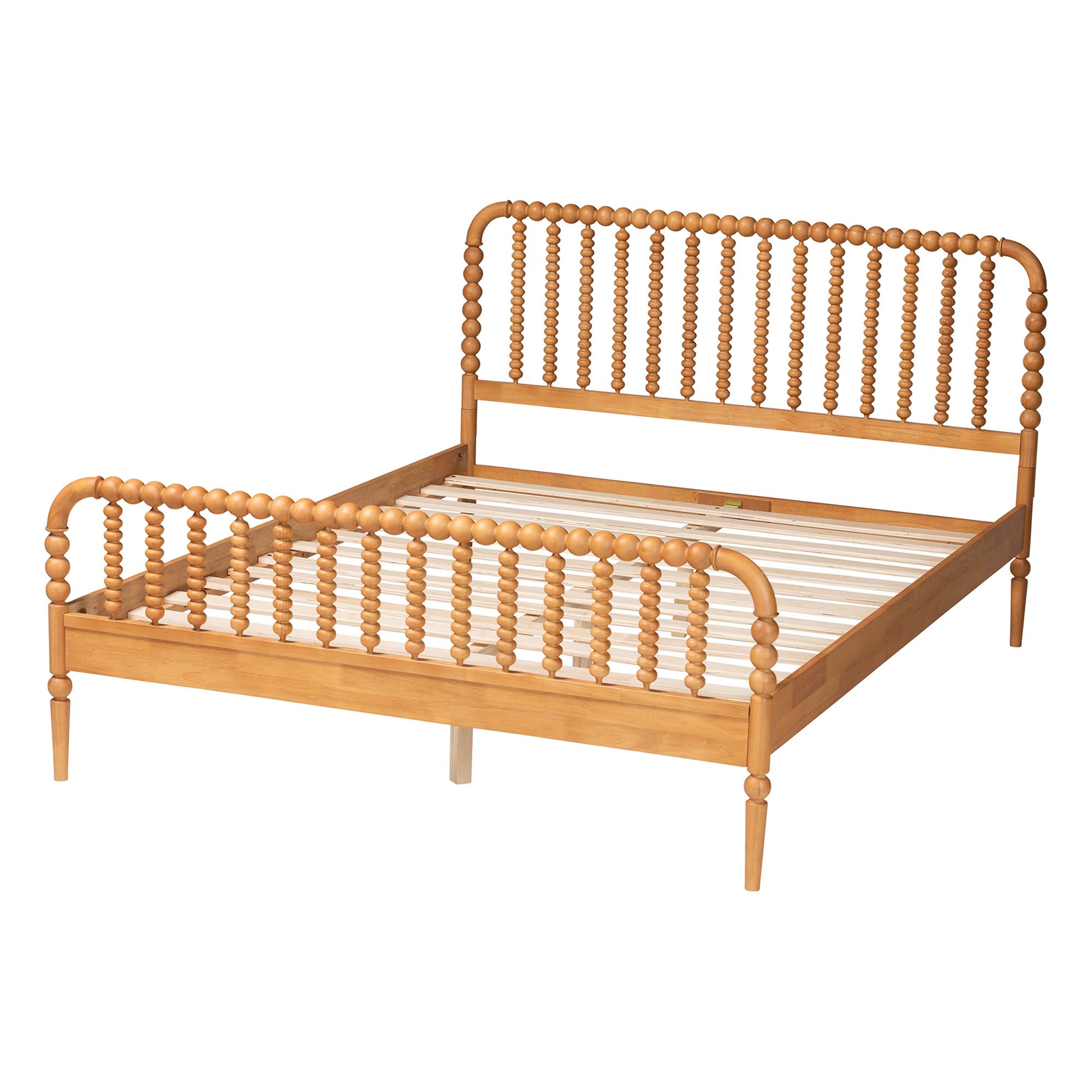 Lucera Mid-Century Oak Brown Queen Size Bobbin Bed