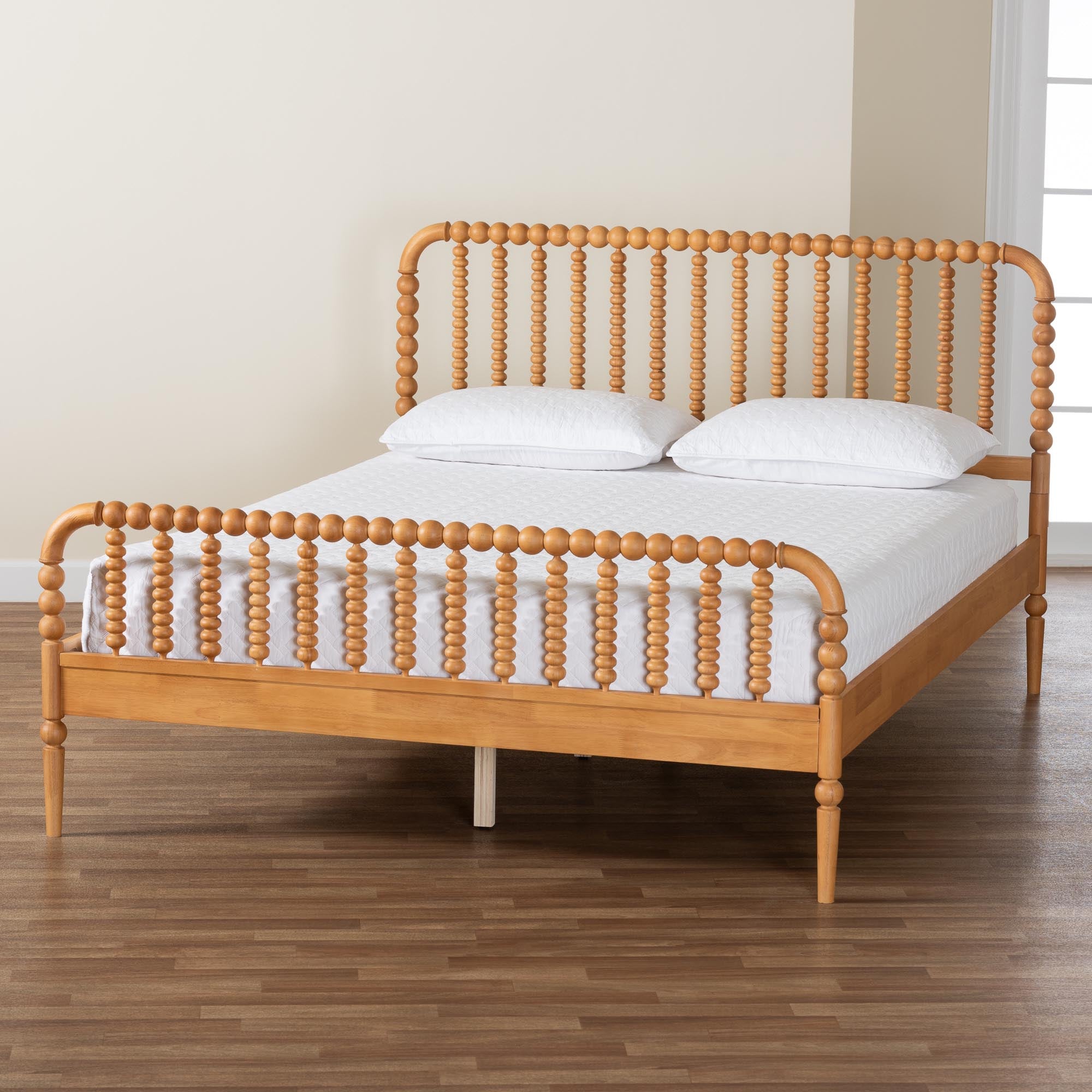 Lucera Mid-Century Oak Brown Queen Size Bobbin Bed