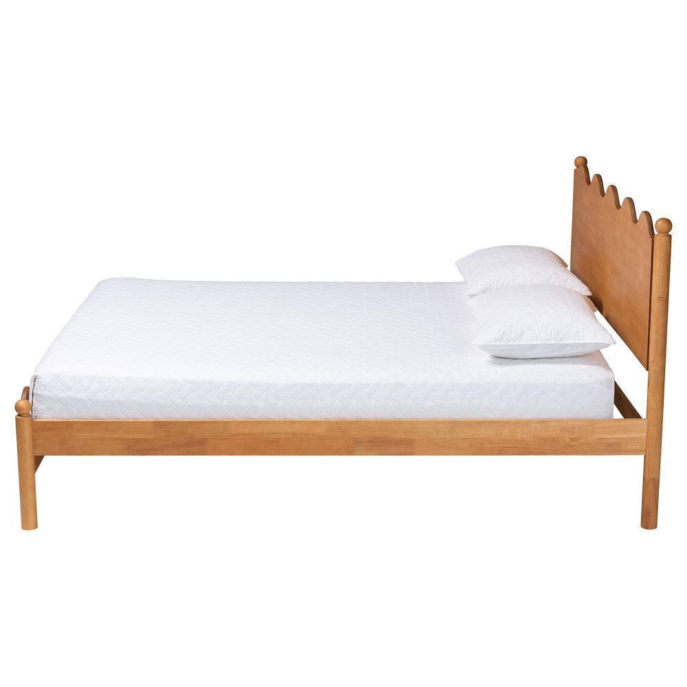 Malaya Modern Oak Brown Wood Queen Platform Bed with Scalloped Edges
