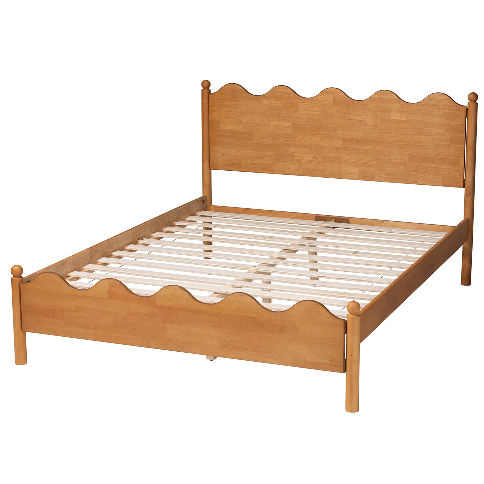 Malaya Modern Oak Brown Wood Queen Platform Bed with Scalloped Edges