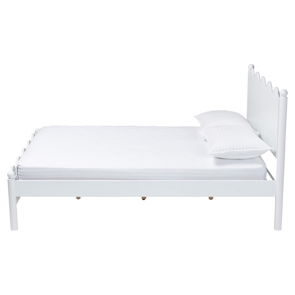 Malaya Modern White Wood Full Platform Bed with Scalloped Edges