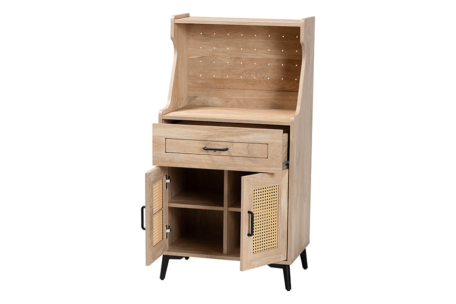 Pavone Mid-Century Modern Oak Brown Wood Kitchen Cabinet