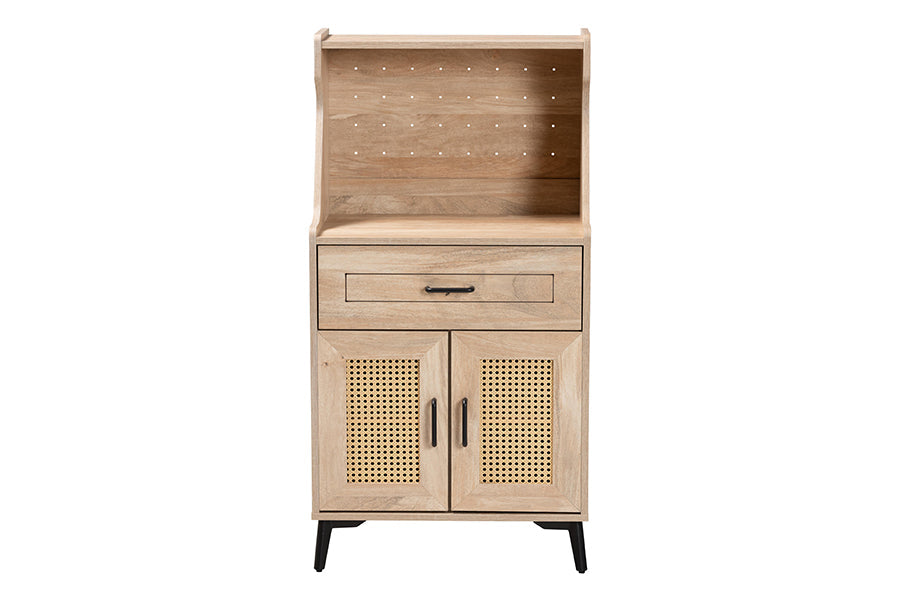 Pavone Mid-Century Modern Oak Brown Wood Kitchen Cabinet