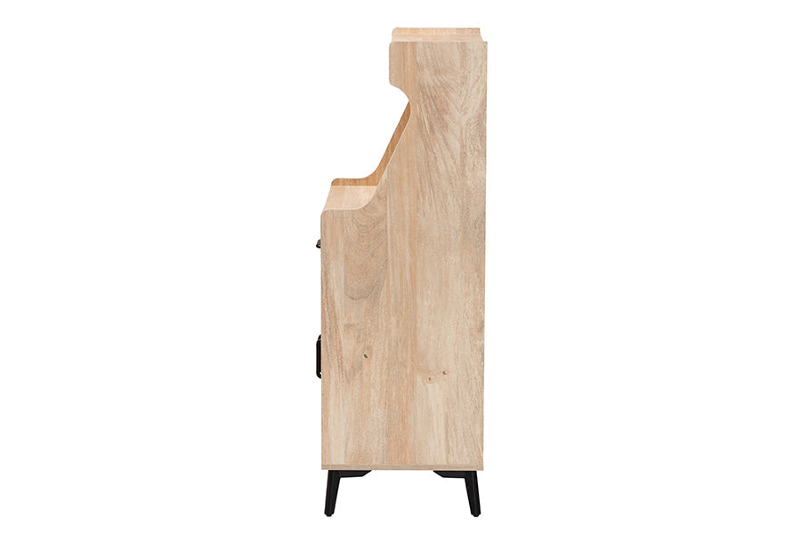 Pavone Mid-Century Modern Oak Brown Wood Kitchen Cabinet