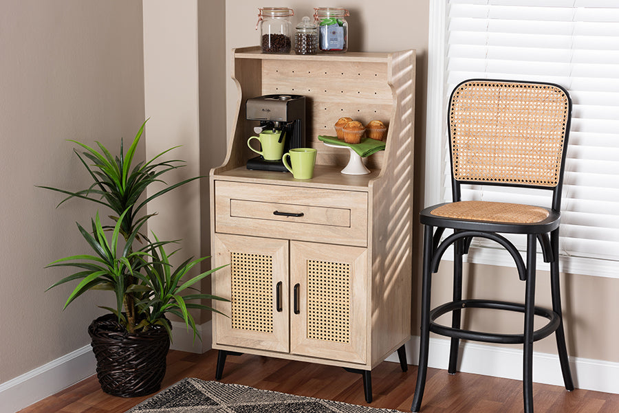 Pavone Mid-Century Modern Oak Brown Wood Kitchen Cabinet
