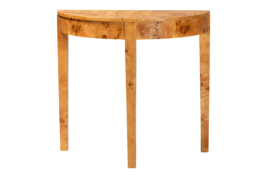 bali & pari Jihan Modern and Contemporary Natural Real Burl Wood Half-Moon Console Table