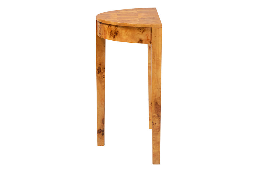 bali & pari Jihan Modern and Contemporary Natural Real Burl Wood Half-Moon Console Table
