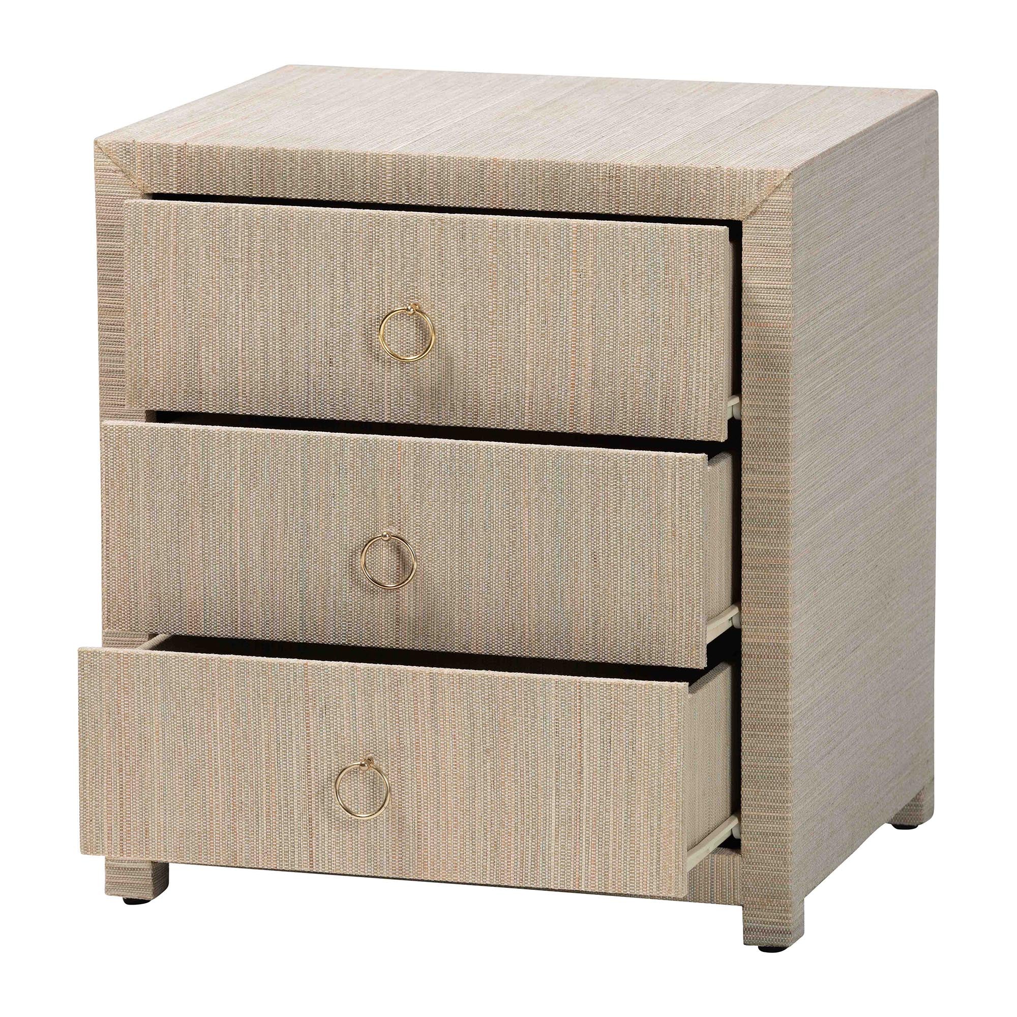 bali & pari Quinn Bohemian Woven Natural Grasscloth 3-Drawer Nightstand