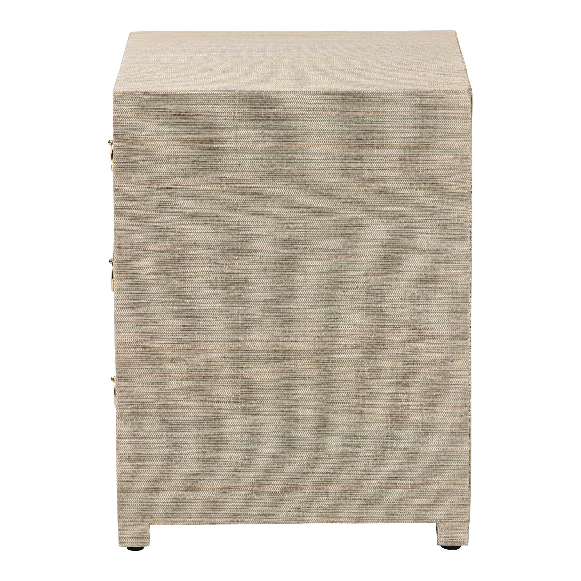 bali & pari Quinn Bohemian Woven Natural Grasscloth 3-Drawer Nightstand
