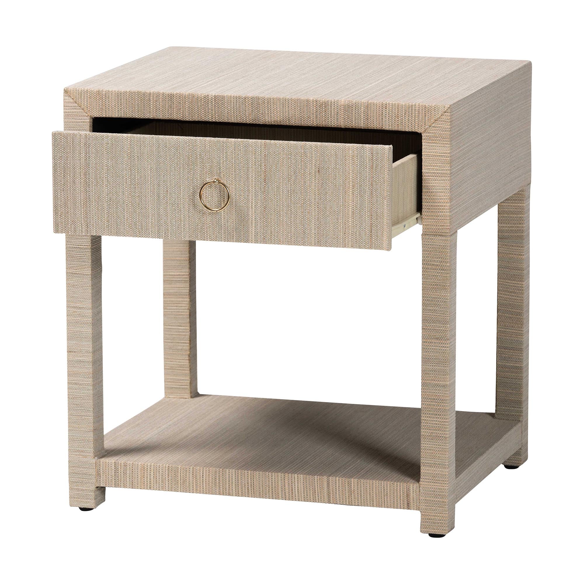 Nata Bohemian Woven Natural Grasscloth 1-Drawer Nightstand
