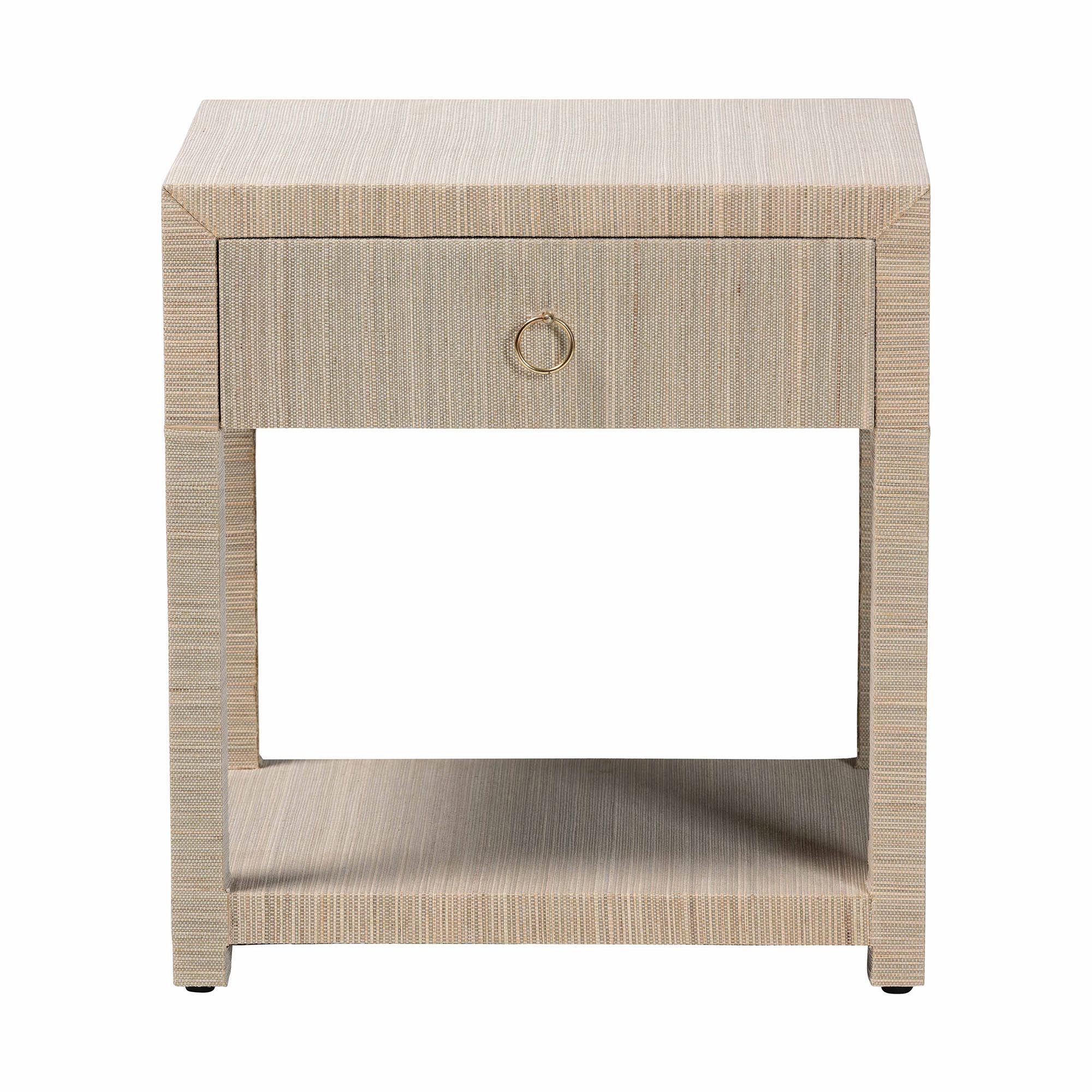 Nata Bohemian Woven Natural Grasscloth 1-Drawer Nightstand