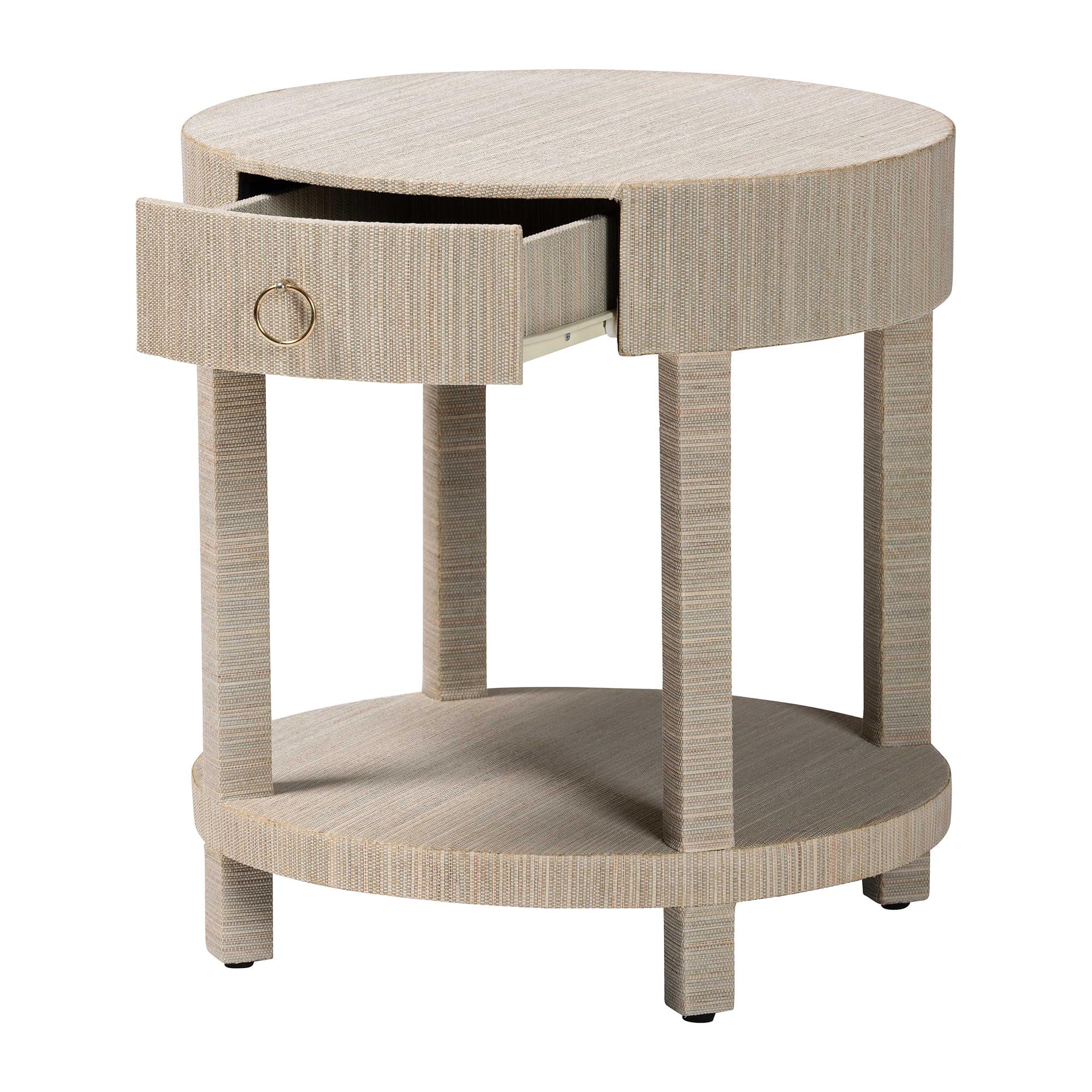 Sadia Bohemian Woven Natural Grasscloth 1-Drawer Nightstand