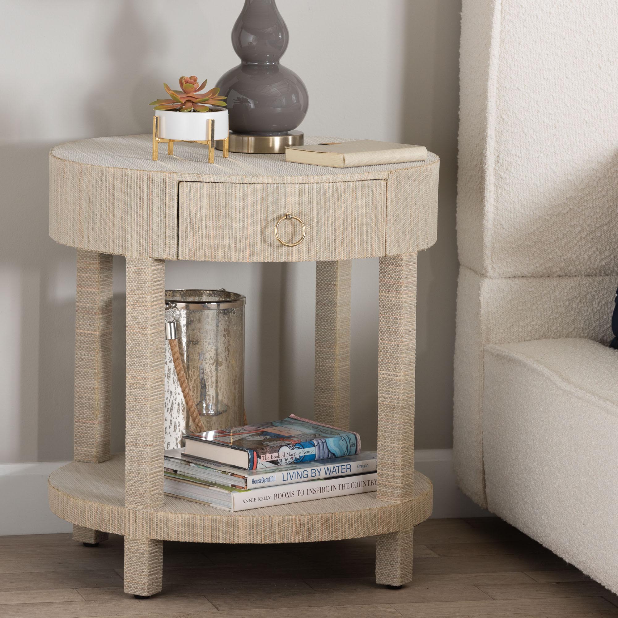Sadia Bohemian Woven Natural Grasscloth 1-Drawer Nightstand