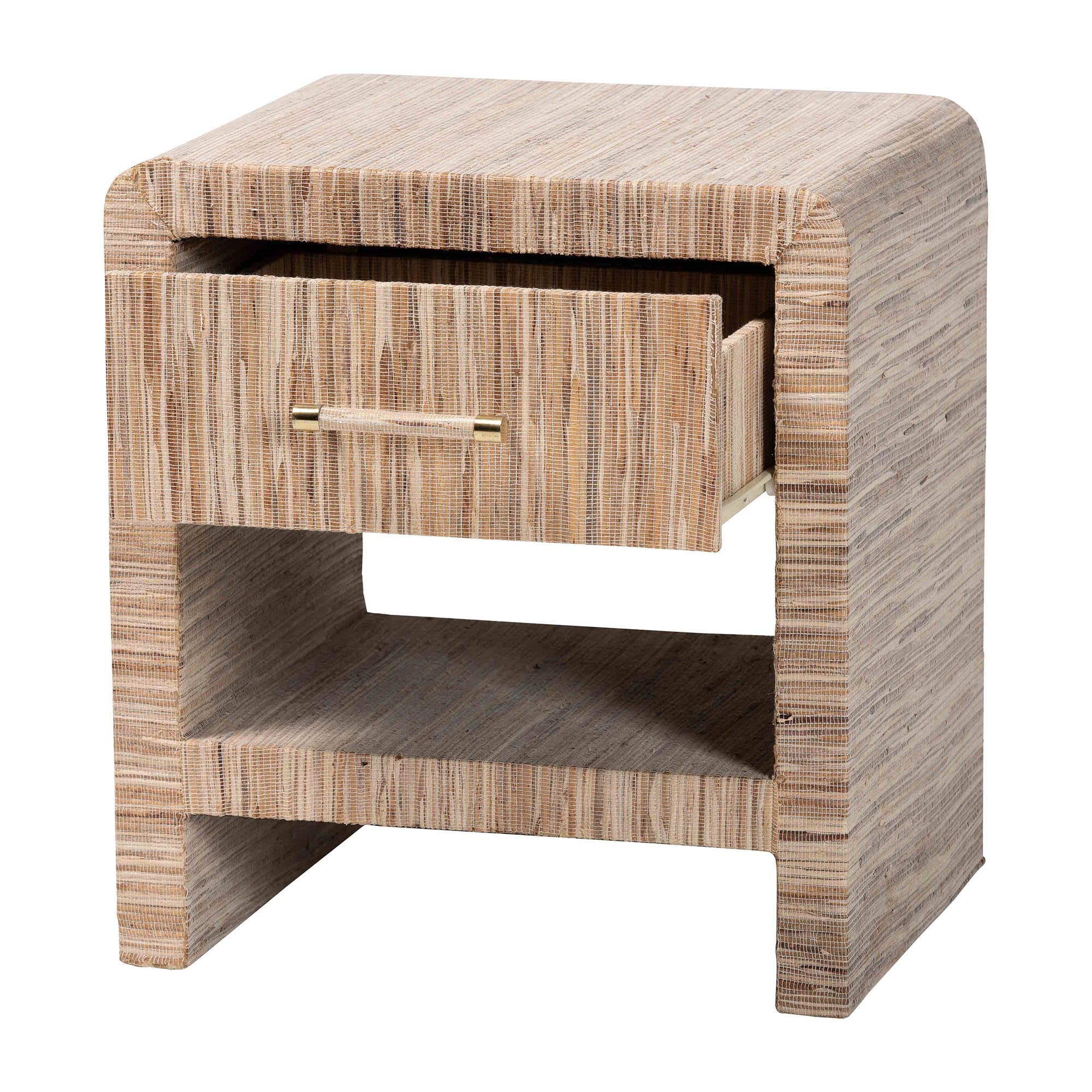 Callan Bohemian Woven Natural Grasscloth 1-Drawer Nightstand