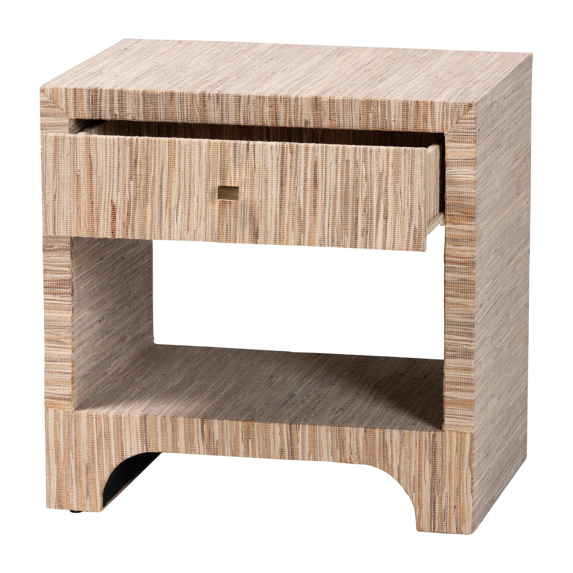 Julia Bohemian Woven Natural Grasscloth 1-Drawer Nightstand