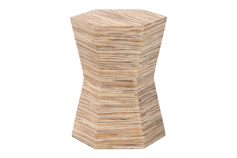 Idana Bohemian Woven Grasscloth Hourglass End Table