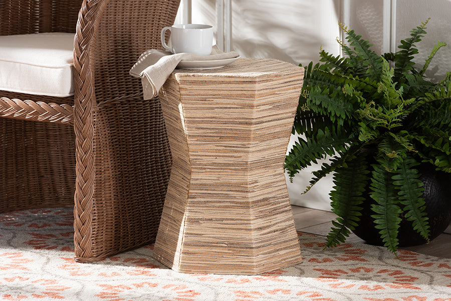 Idana Bohemian Woven Grasscloth Hourglass End Table