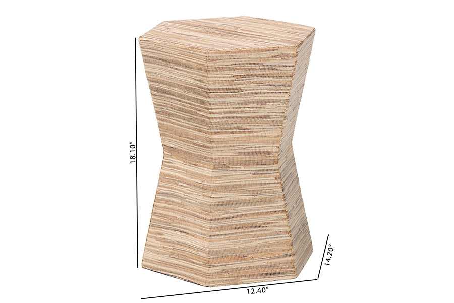 Idana Bohemian Woven Grasscloth Hourglass End Table