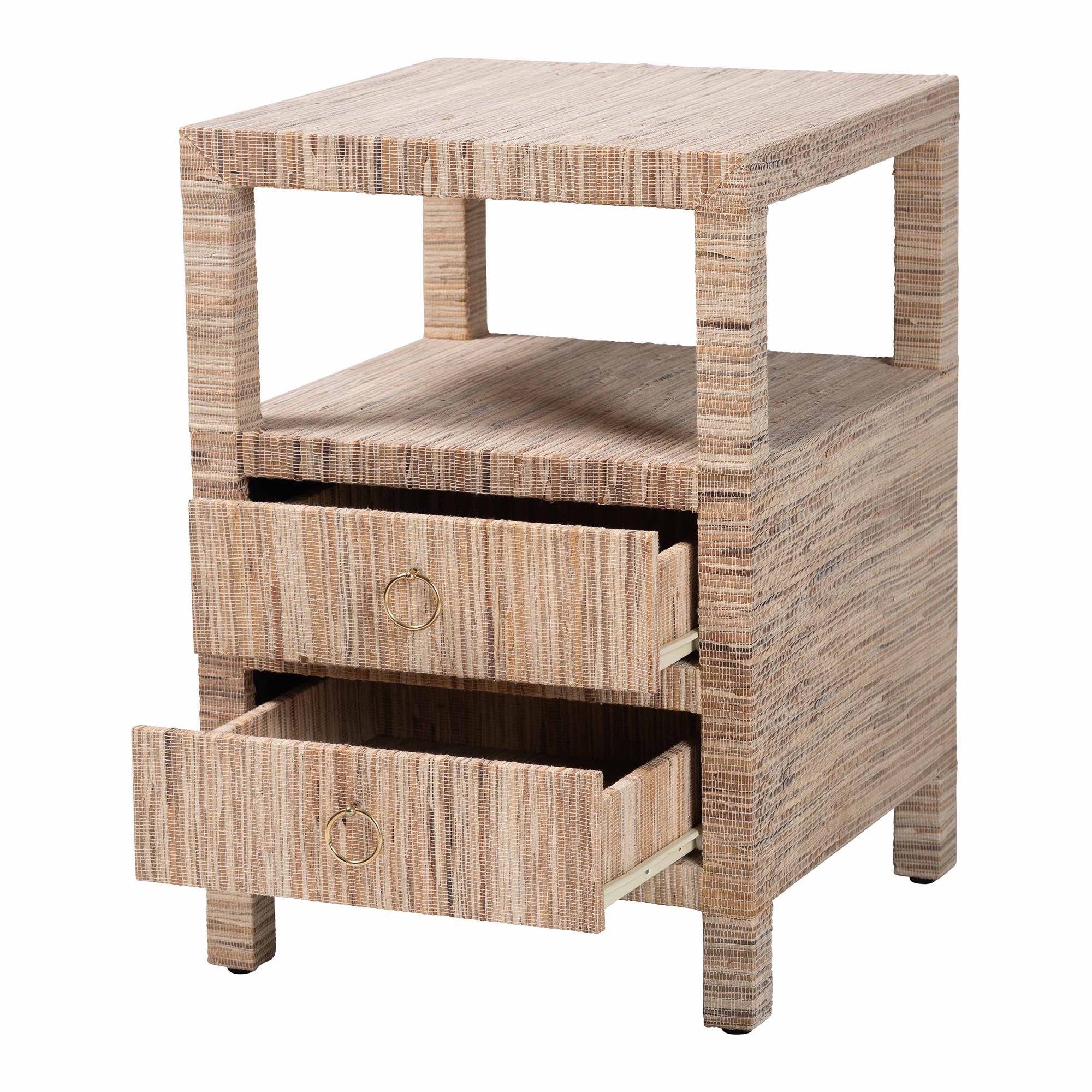 Paine Bohemian Woven Grasscloth 2-Drawer Nightstand