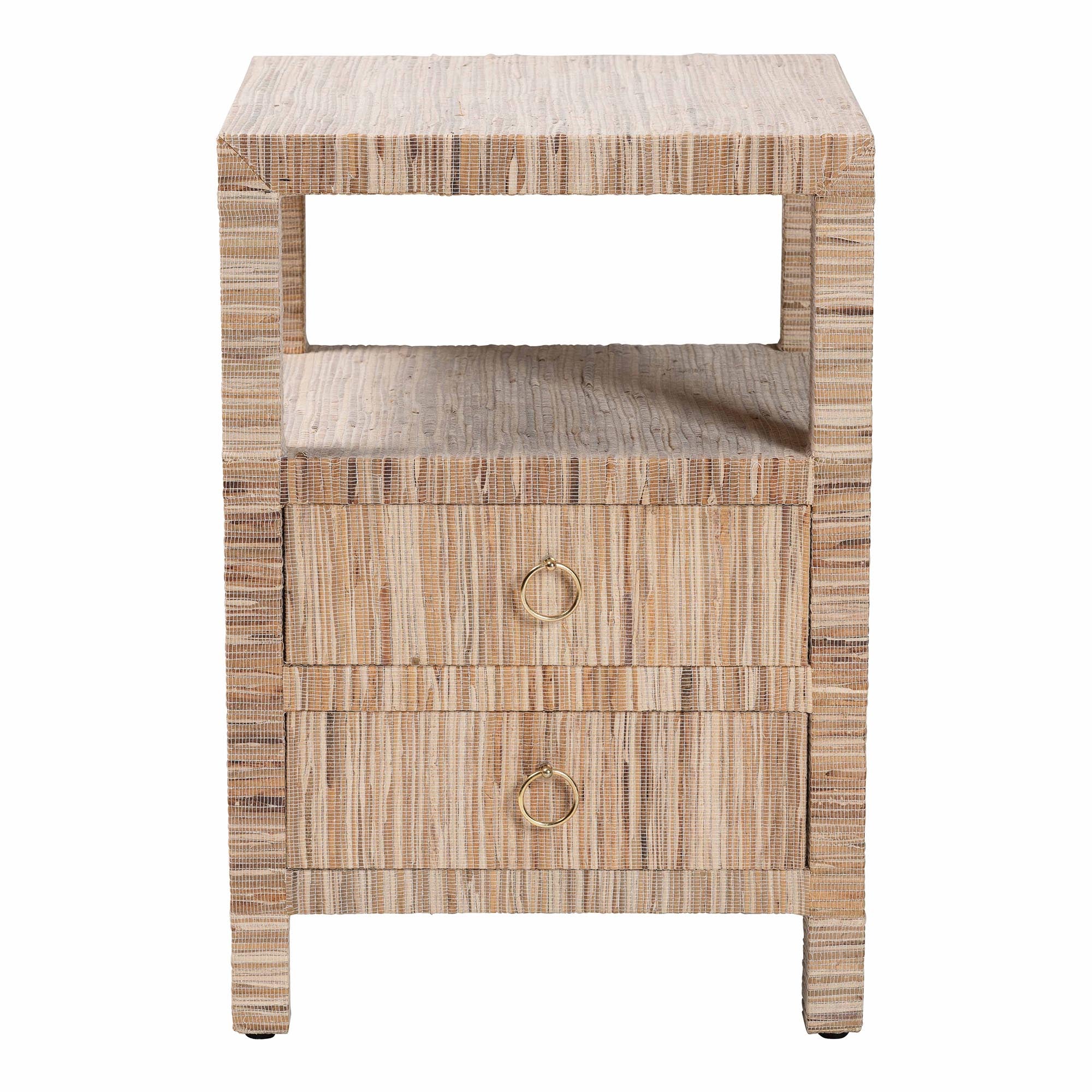 Paine Bohemian Woven Grasscloth 2-Drawer Nightstand