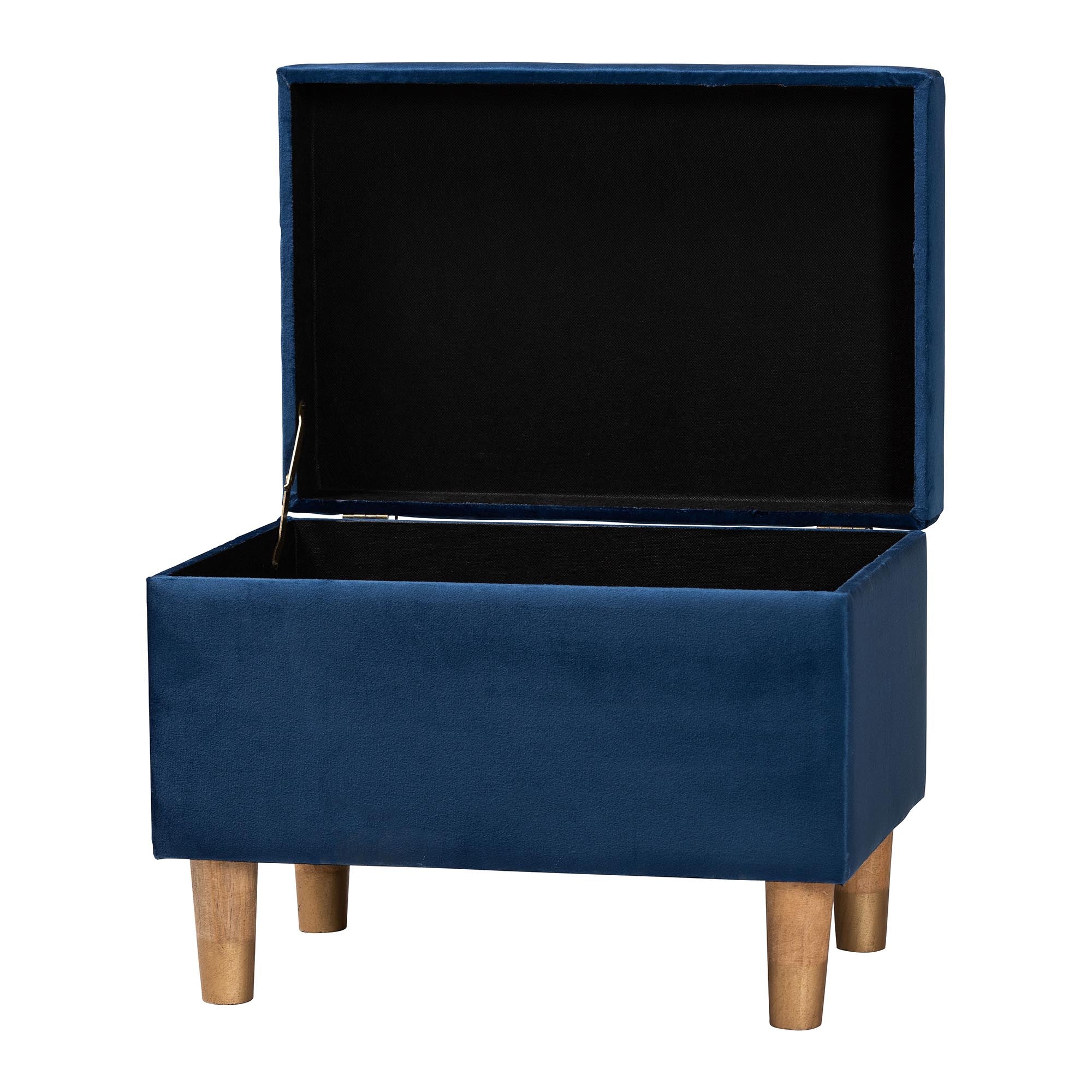 Elias Modern Navy Blue Velvet Fabric Storage Ottoman