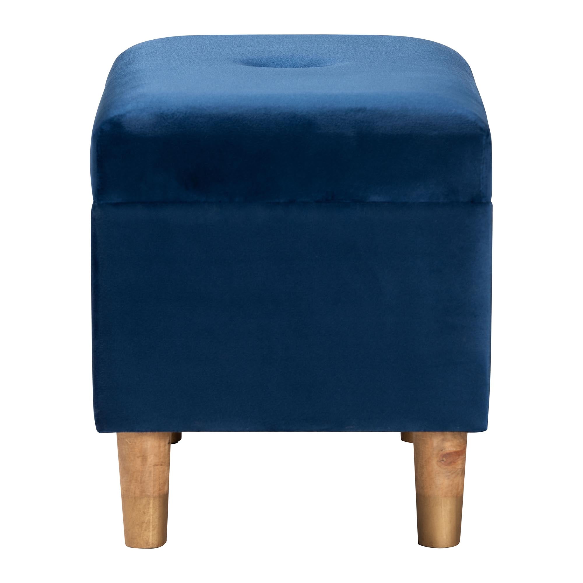 Elias Modern Navy Blue Velvet Fabric Storage Ottoman