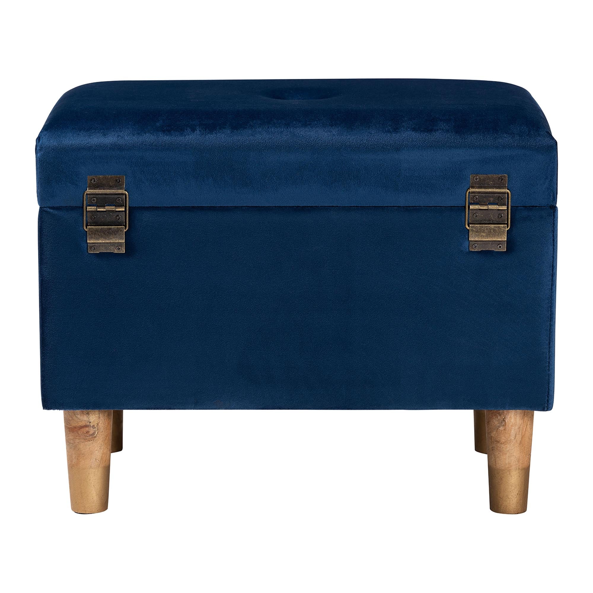 Elias Modern Navy Blue Velvet Fabric Storage Ottoman