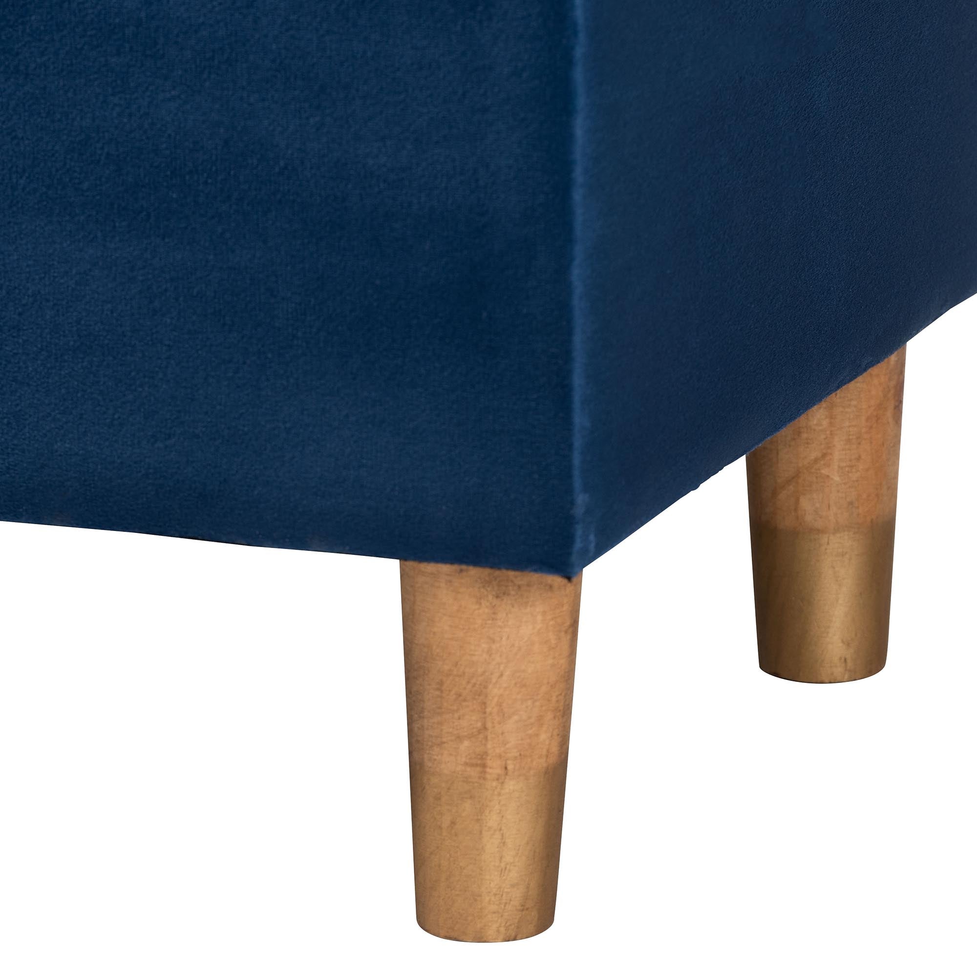 Elias Modern Navy Blue Velvet Fabric Storage Ottoman