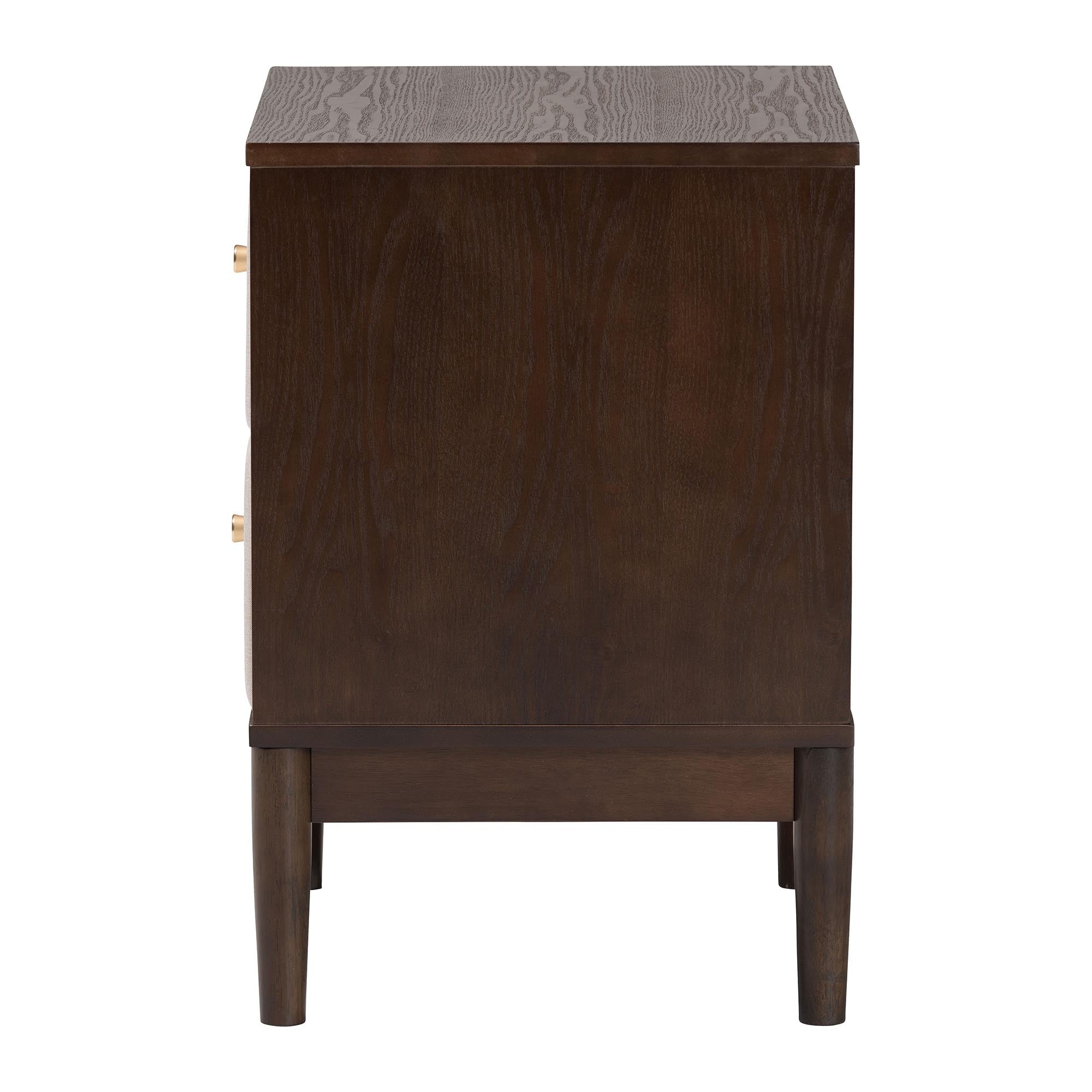 Nikolai Mid-Century Beige Fabric and Wenge Brown Wood 2-Drawer Nightstand
