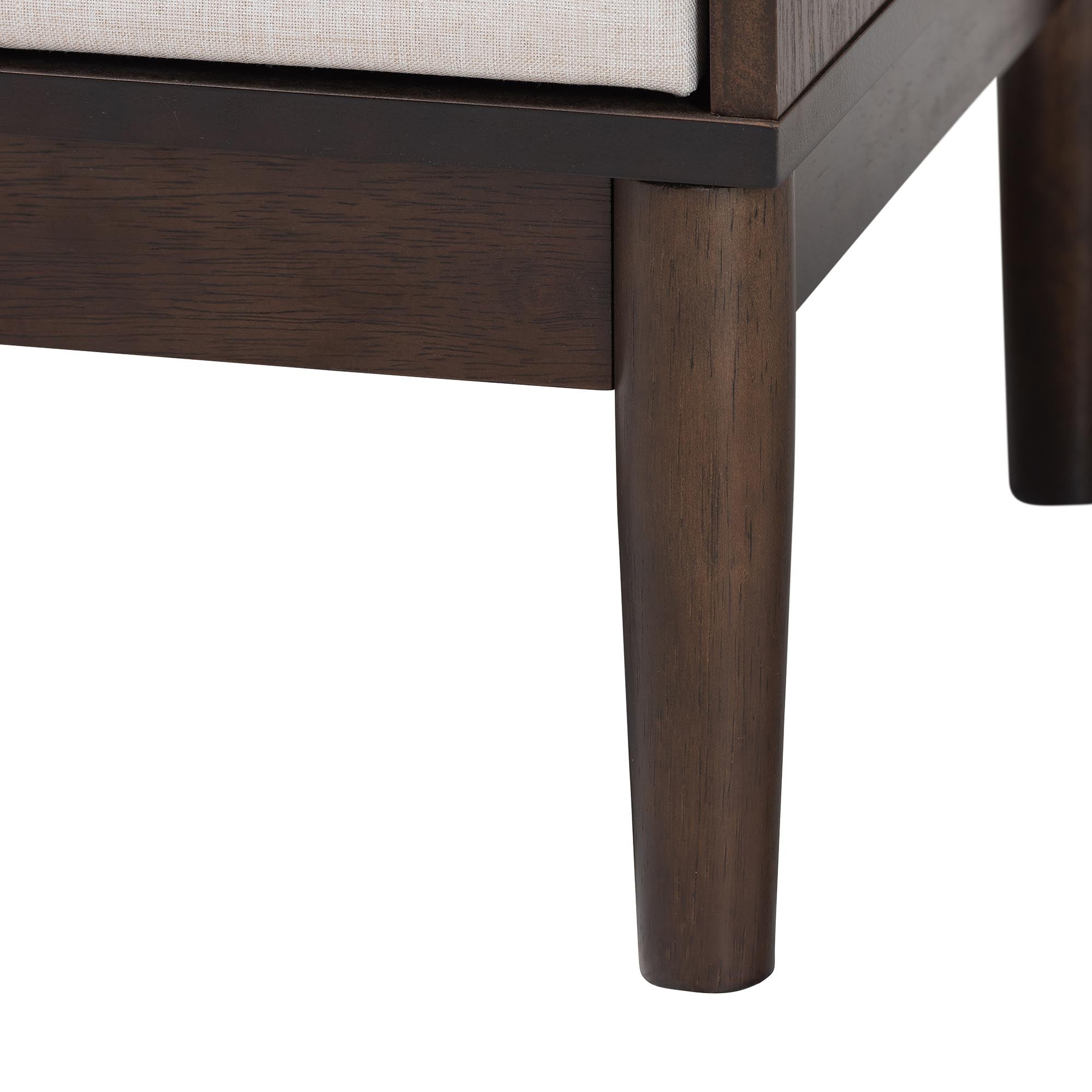 Nikolai Mid-Century Beige Fabric and Wenge Brown Wood 2-Drawer Nightstand