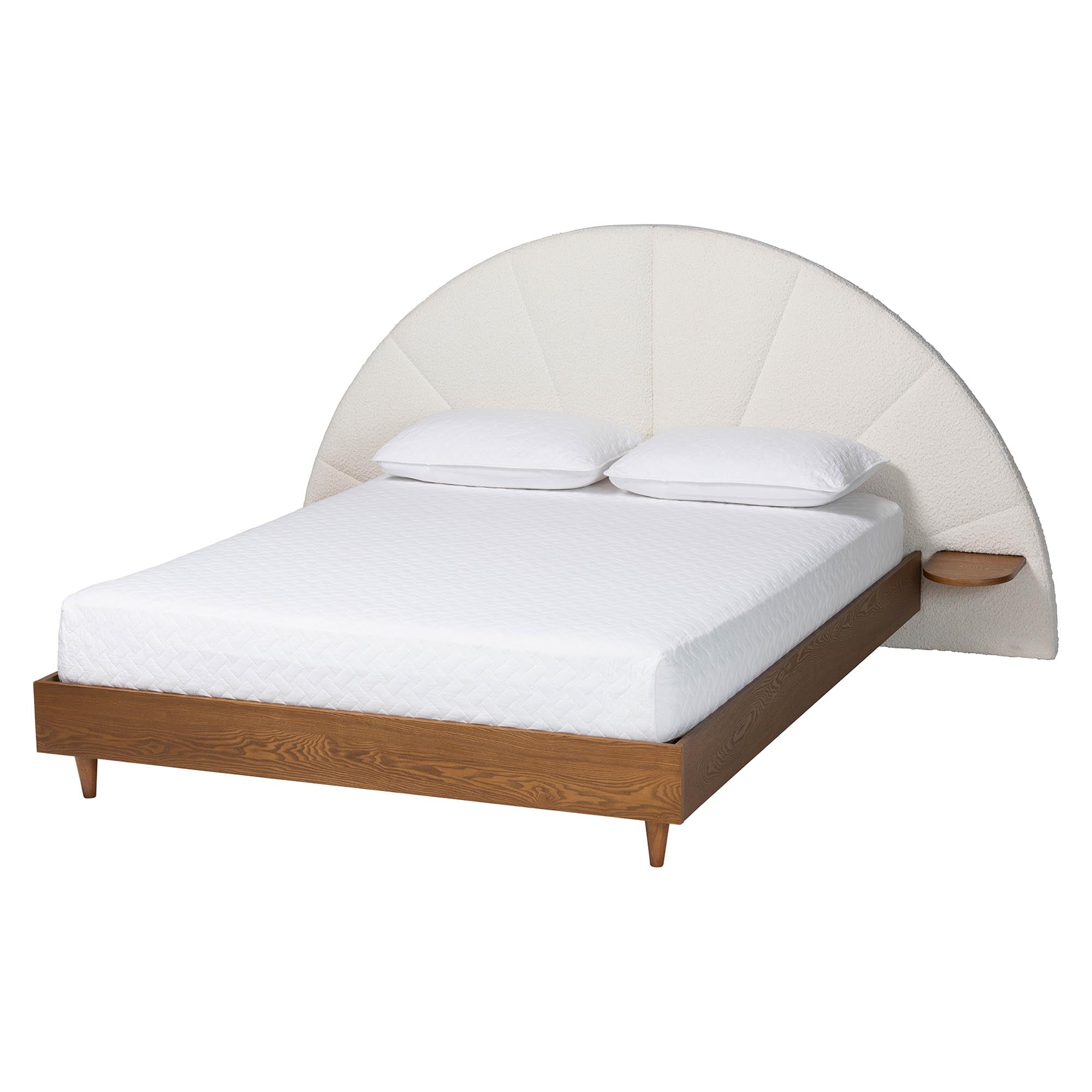 Bernice Japandi Cream Boucle and Walnut Brown Wood Queen Bed