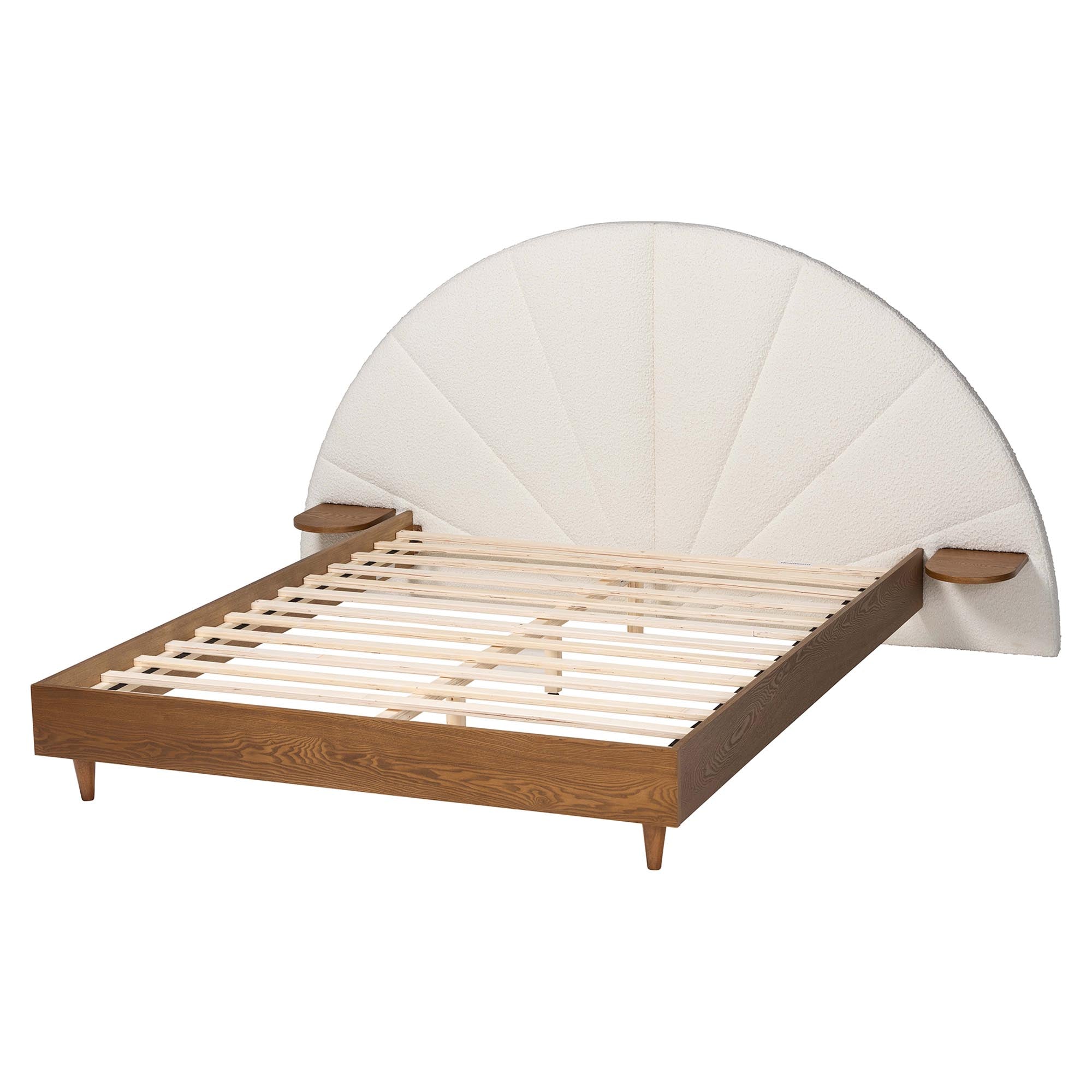 Bernice Japandi Cream Boucle and Walnut Brown Wood Queen Bed