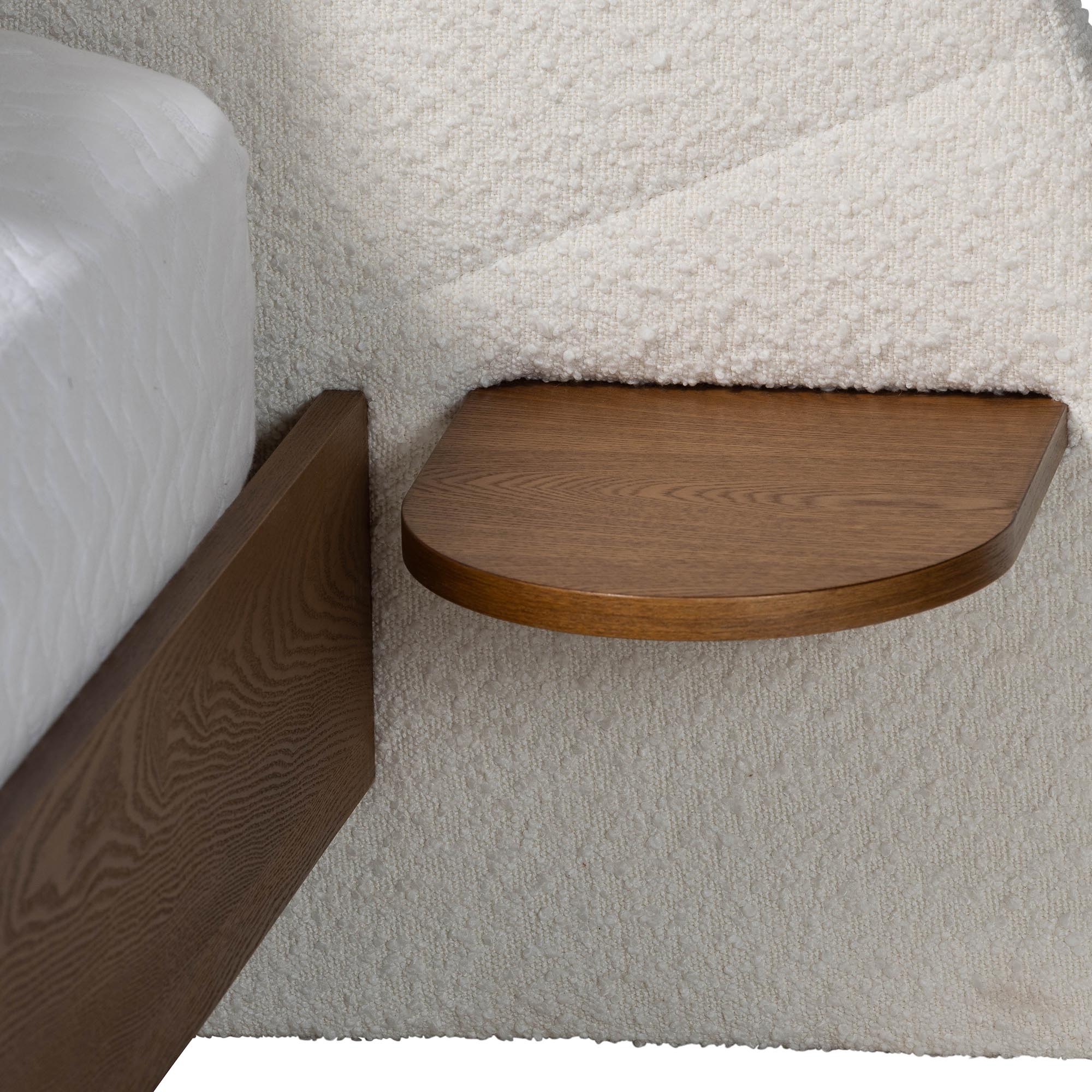 Bernice Japandi Cream Boucle and Walnut Brown Wood Queen Bed