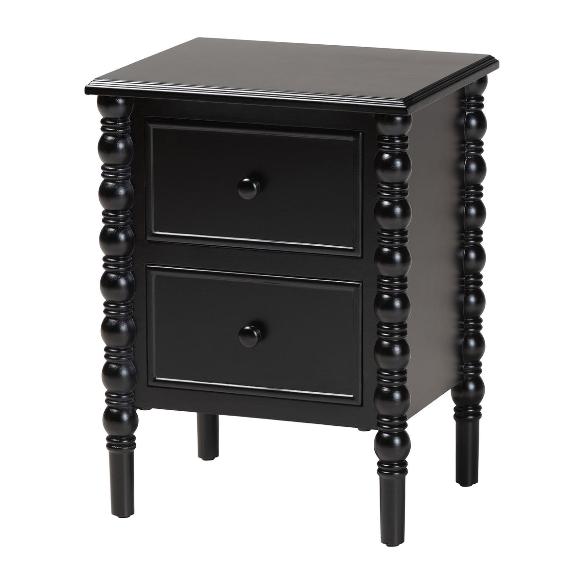 Malinda Classic Black Wood 2-Drawer End Table with Spindle Legs