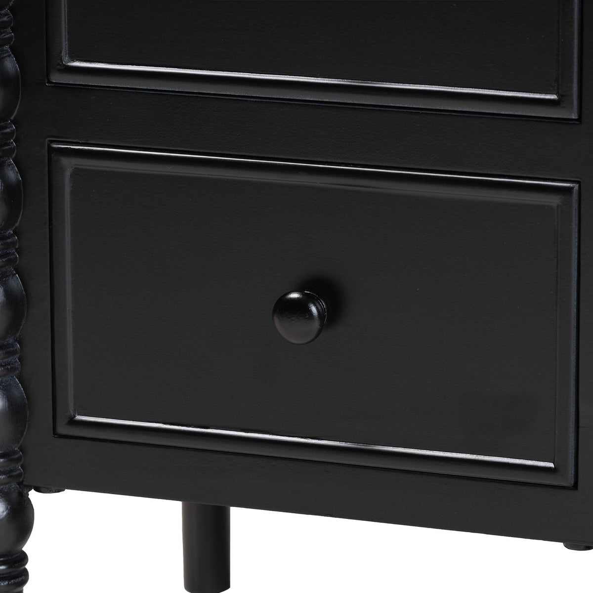 Malinda Classic Black Wood 2-Drawer End Table with Spindle Legs