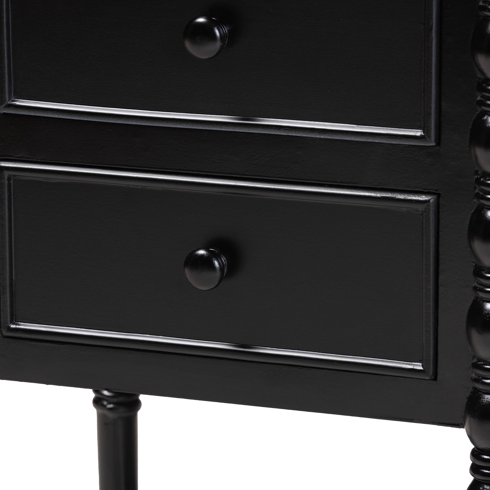 Malinda Classic Black Wood 3-Drawer End Table with Spindle Legs