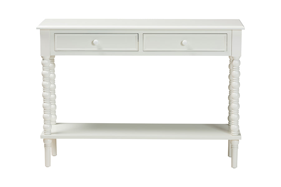 Malinda Classic White Wood 2-Drawer Console Table with Spindle Legs