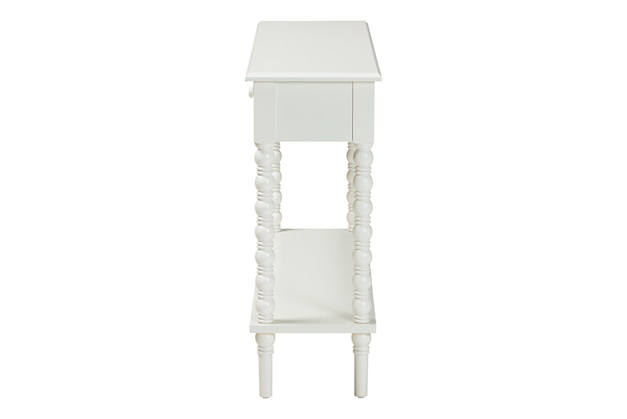 Malinda Classic White Wood 2-Drawer Console Table with Spindle Legs