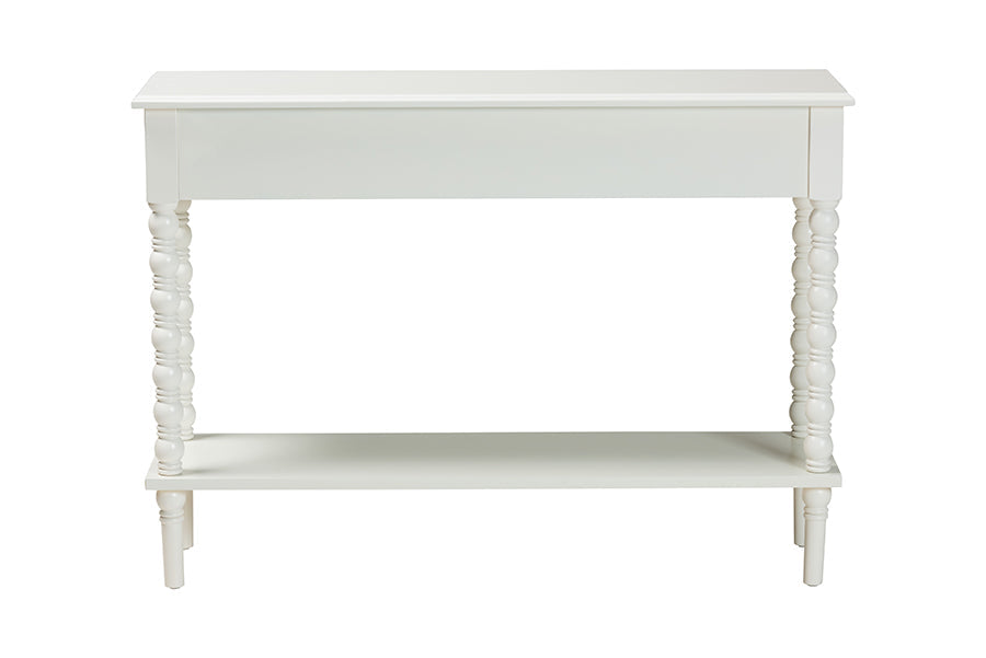 Malinda Classic White Wood 2-Drawer Console Table with Spindle Legs