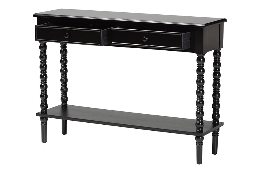 Malinda Classic Black Wood 2-Drawer Console Table with Spindle Legs