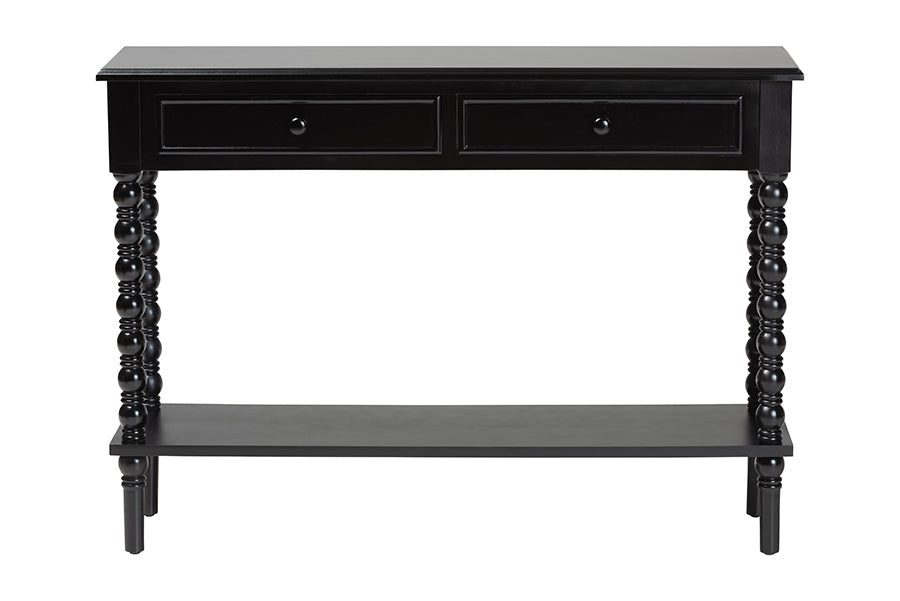Malinda Classic Black Wood 2-Drawer Console Table with Spindle Legs