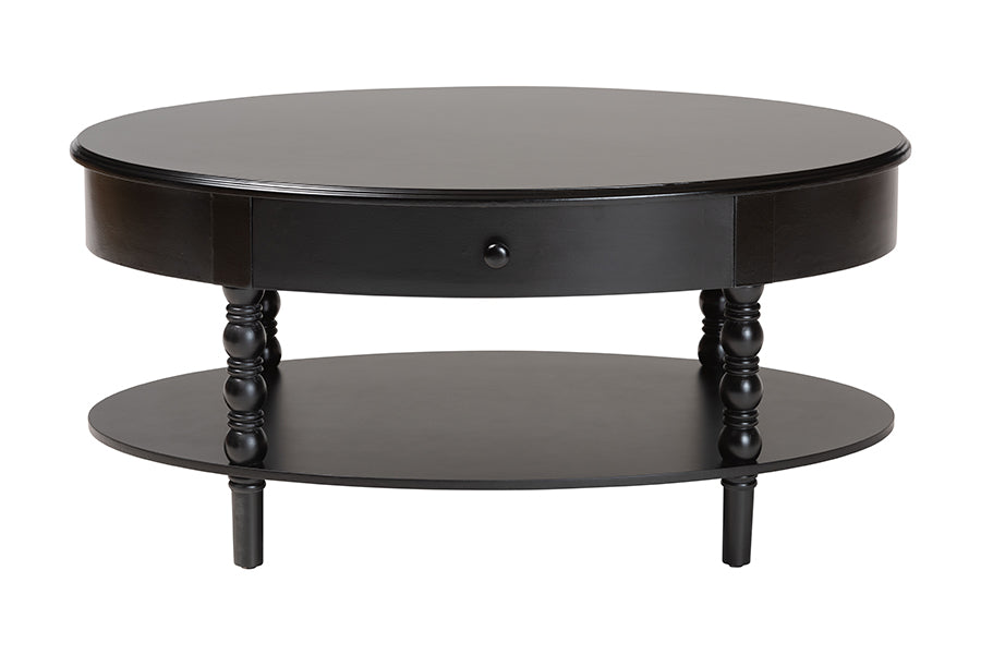 Malinda Classic Black Wood 1-Drawer Coffee Table with Spindle Legs