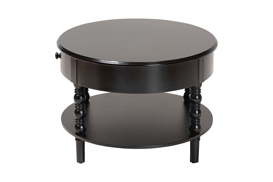 Malinda Classic Black Wood 1-Drawer Coffee Table with Spindle Legs