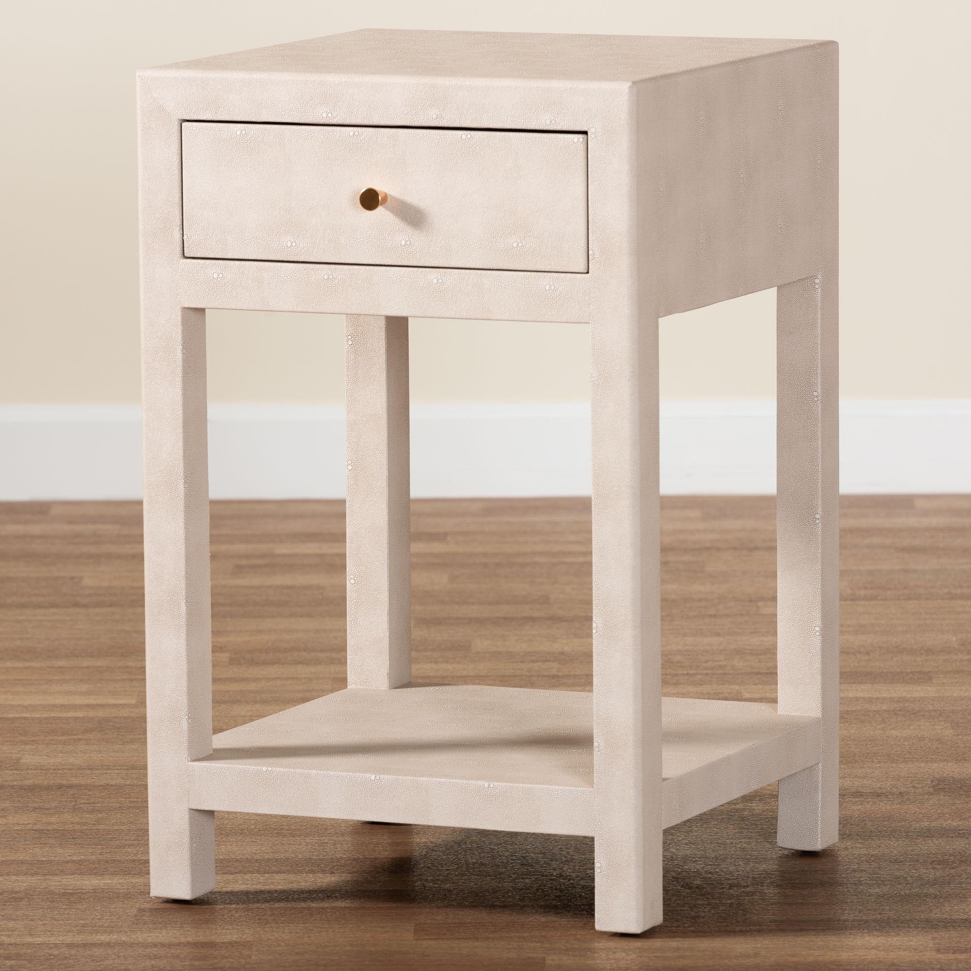 Dansby Modern Beige Faux Shagreen 1-Drawer End Table