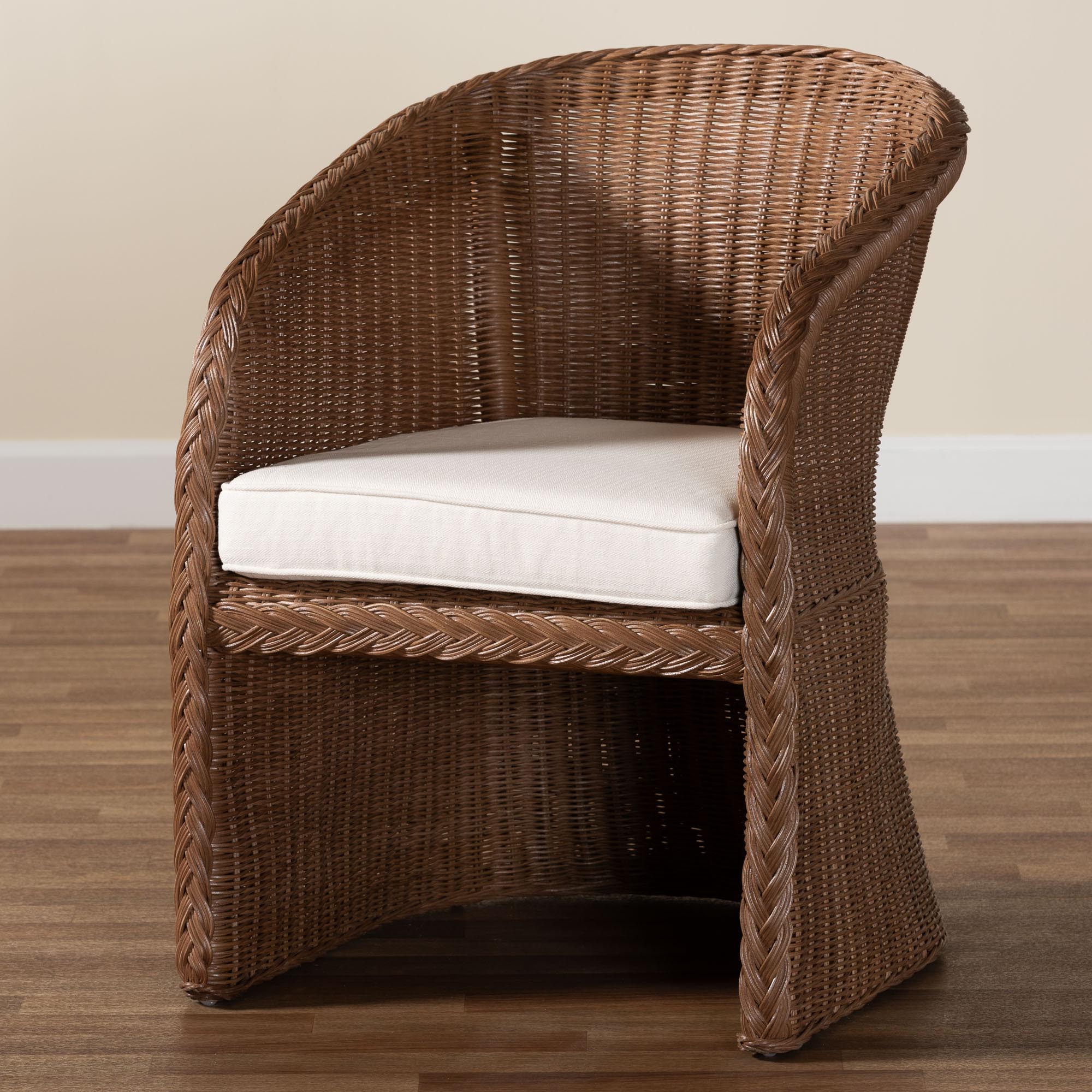 Memphis Bohemian Peanut Brown Braided Rattan Arm Chair